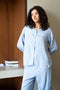 Women summer pajama set Light Blue buttoned shirt + Pants